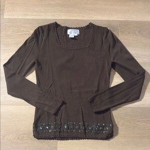 Elegant Brown Beaded Top
